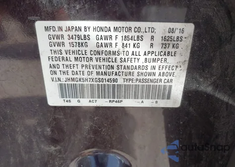 2016 Honda Fit Ex/Exl z USA, uszkodzony, nr VIN JHMGK5H7XGS014590